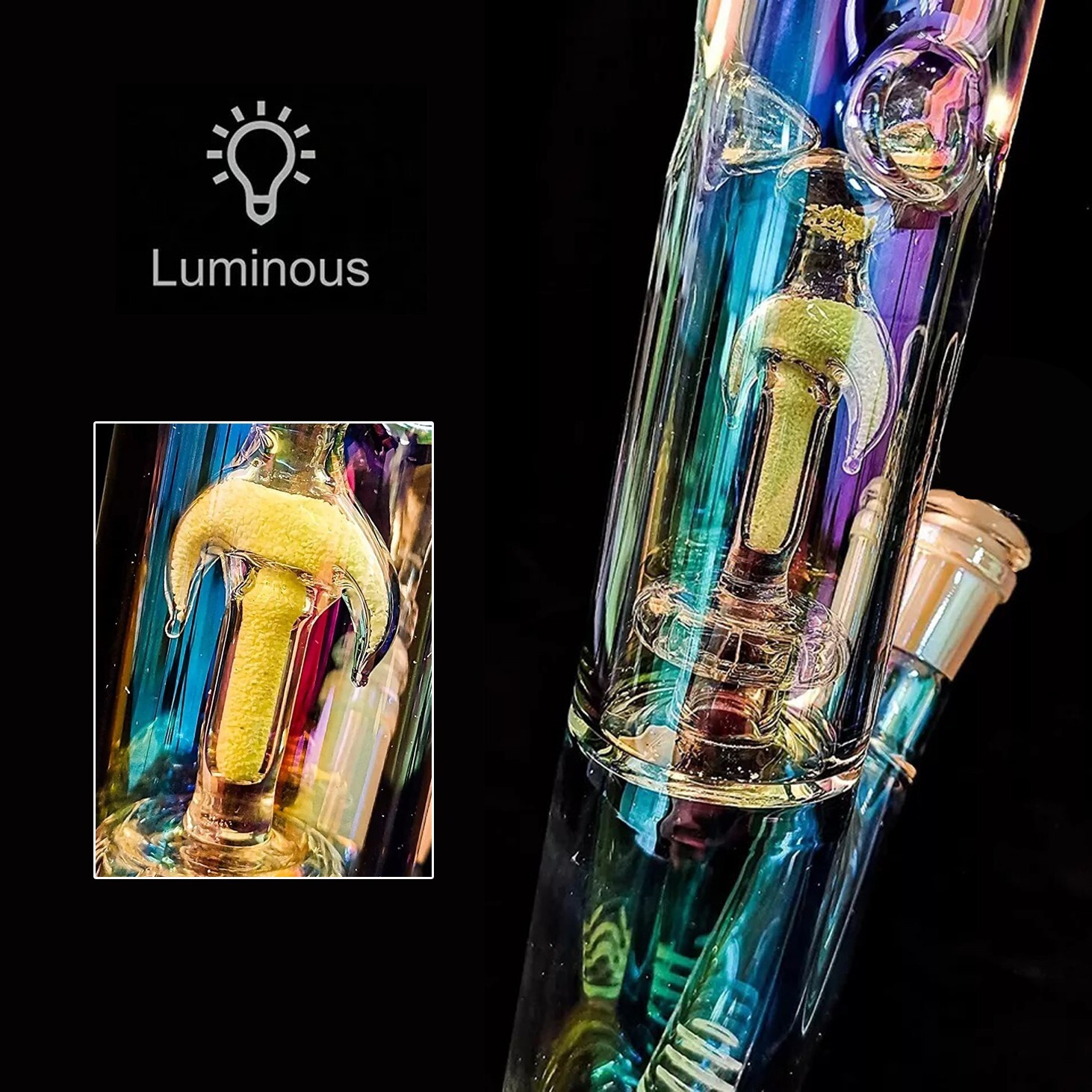 12'' Heavy Glass Bong Percolator Water Pipe Smoking Hookah 14mm Bowl Glowing