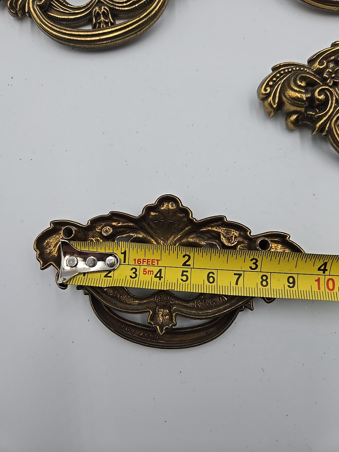 8-3" Antique Brass French Victorian Reclaimed Drawer Pull Ornate Baroque Design