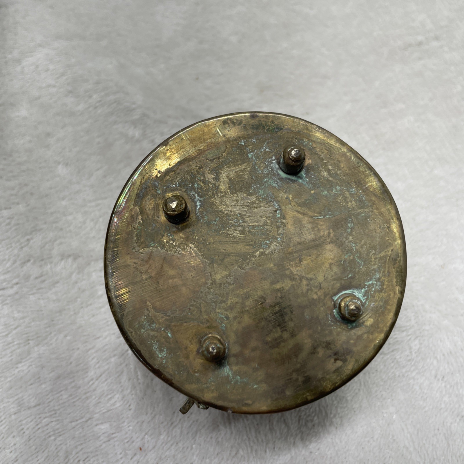 Vintage Brass Cricket Box Patina Footed Pierced Hinged Lid Handle Trinket Asian