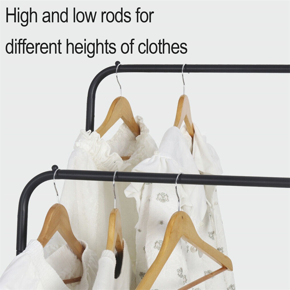 Heavy Duty Clothing Garment Rack Rolling Double Rails Clothes Organizer Hanger