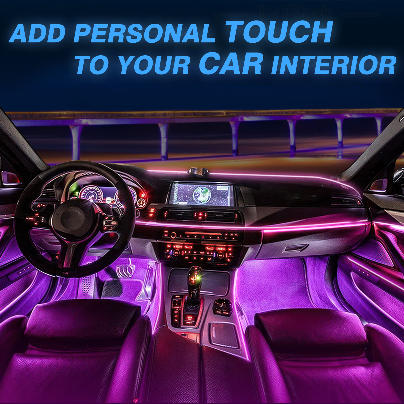 RGB 10-in-1 Interior Car LED Strip Light Neon Ambient Light Kit Fiber Optic Tube