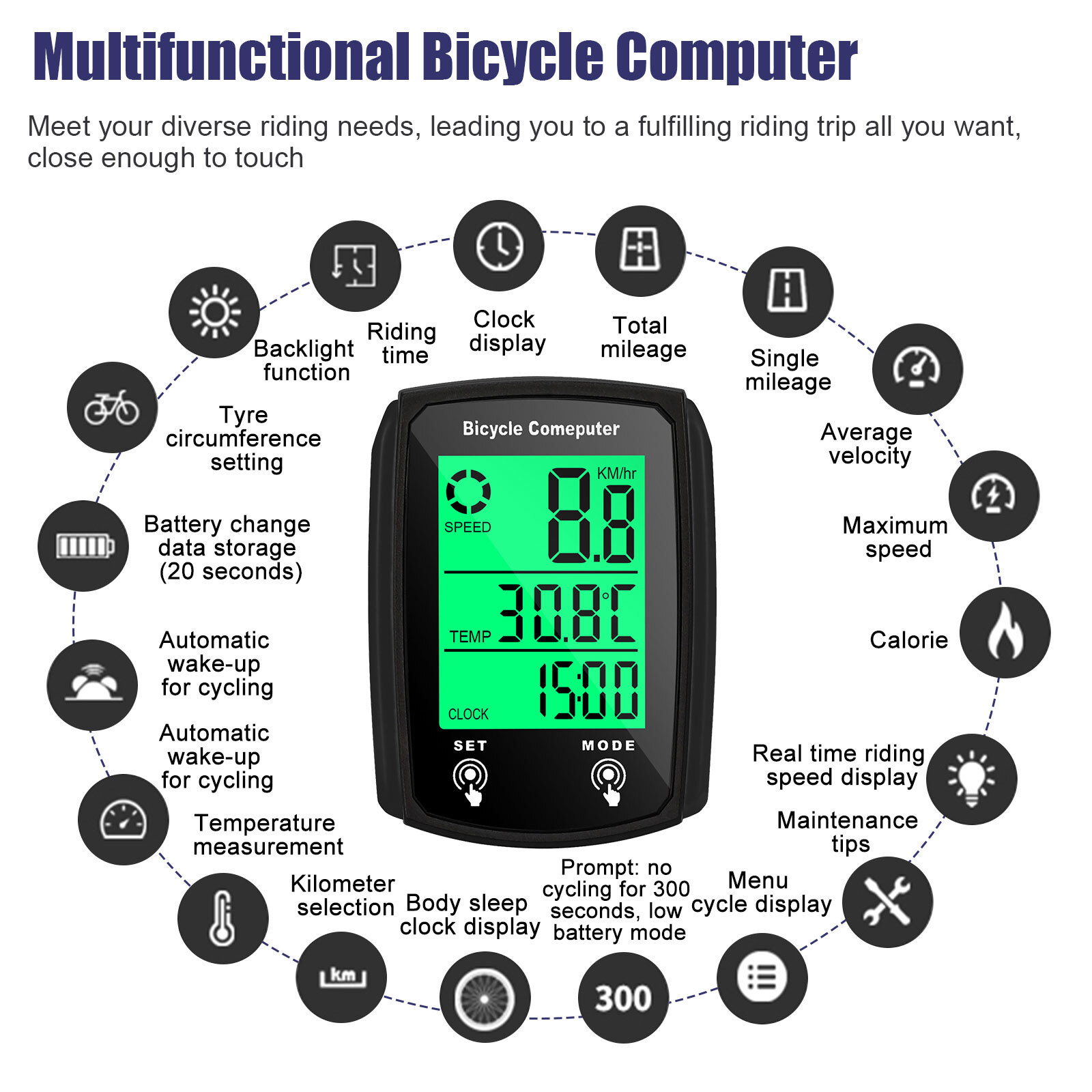 Waterproof Wired LCD Digital Cycle Bike Computer Bicycle Speedometer Odometer US
