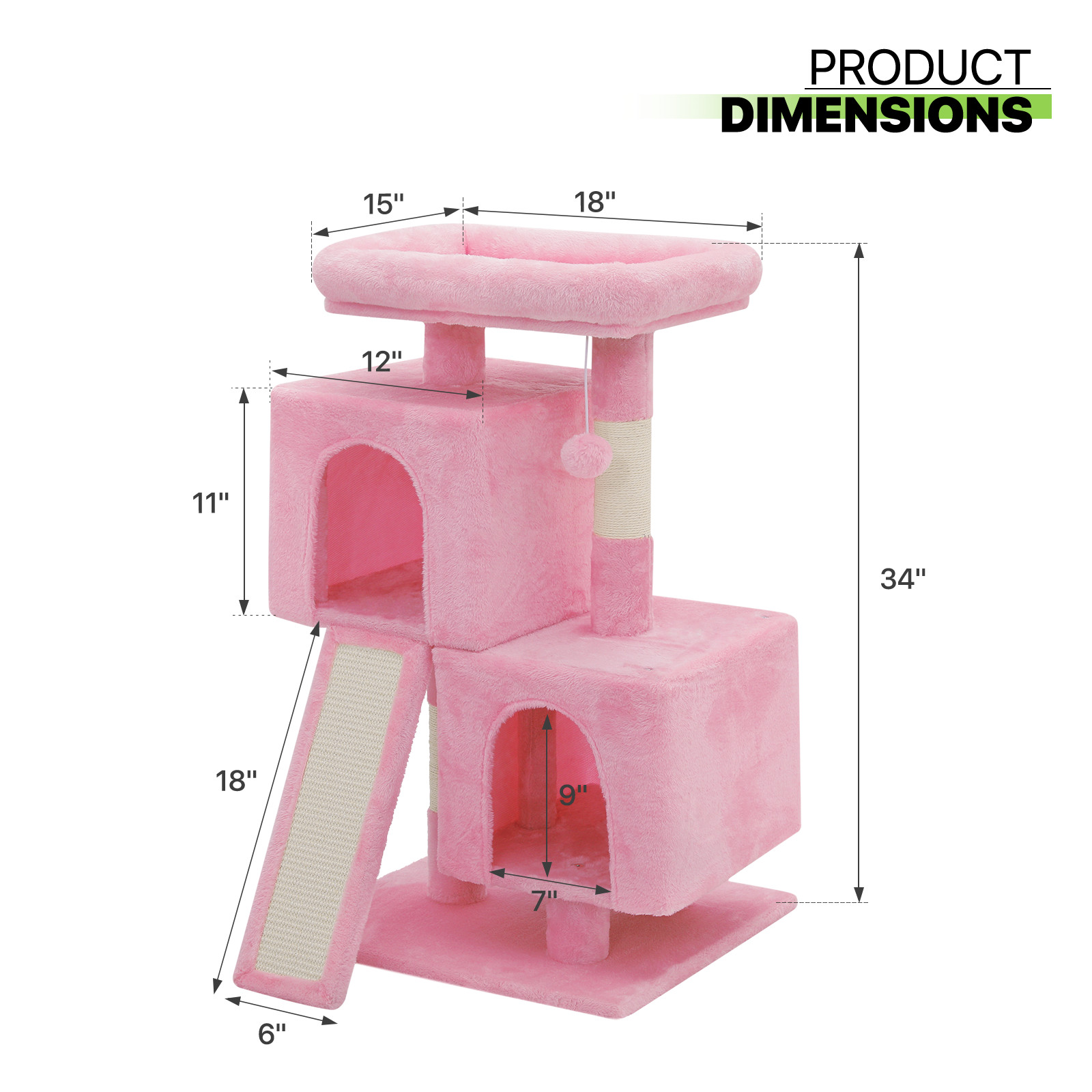34'' Pink Cat Tree Cat Tower Scratching Board Multi-level Small Scratching Post