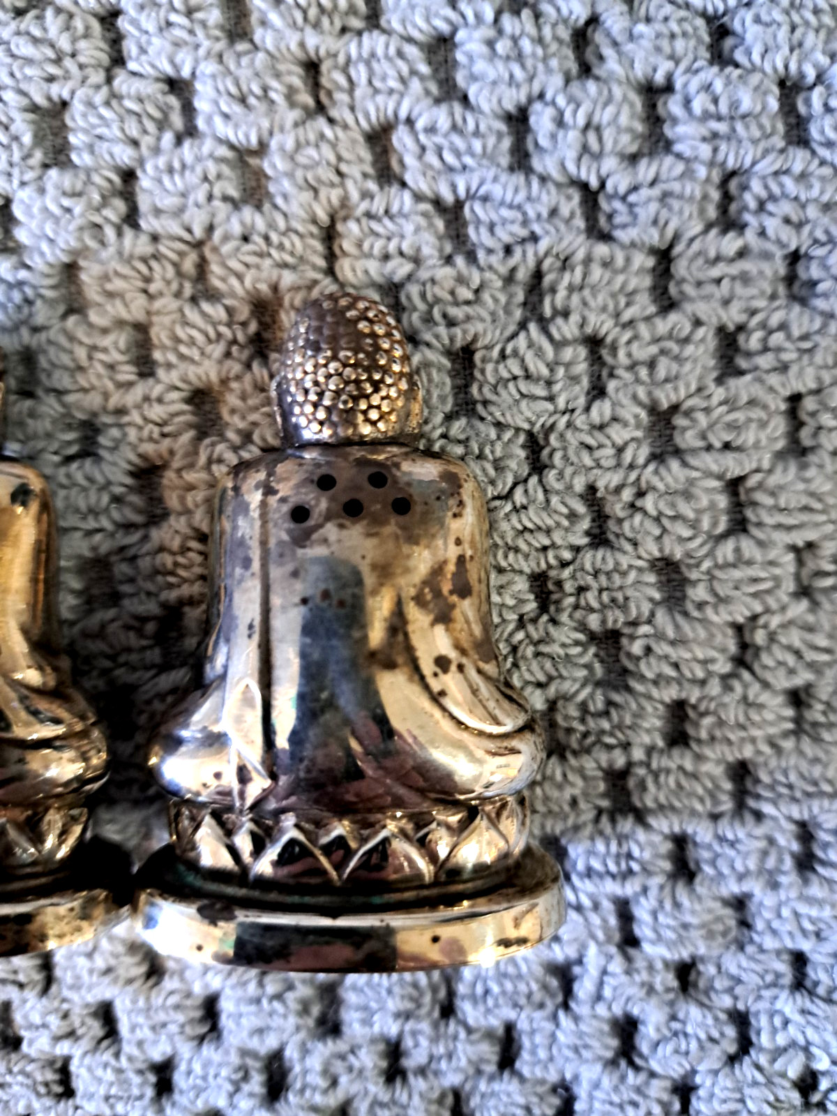 Vintage Figural Buddha 950 Sterling Silver Salt & Pepper Shakers Early 1900's