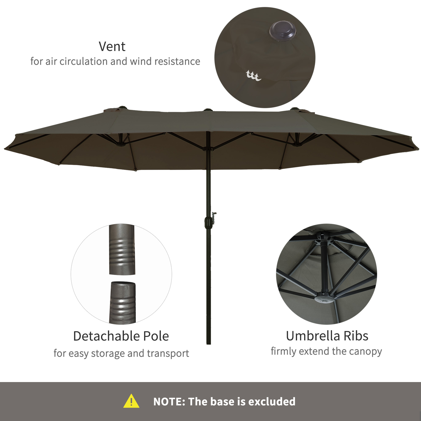 15' Outdoor Double Sided Market Patio Umbrella Steel Rectangular - Grey