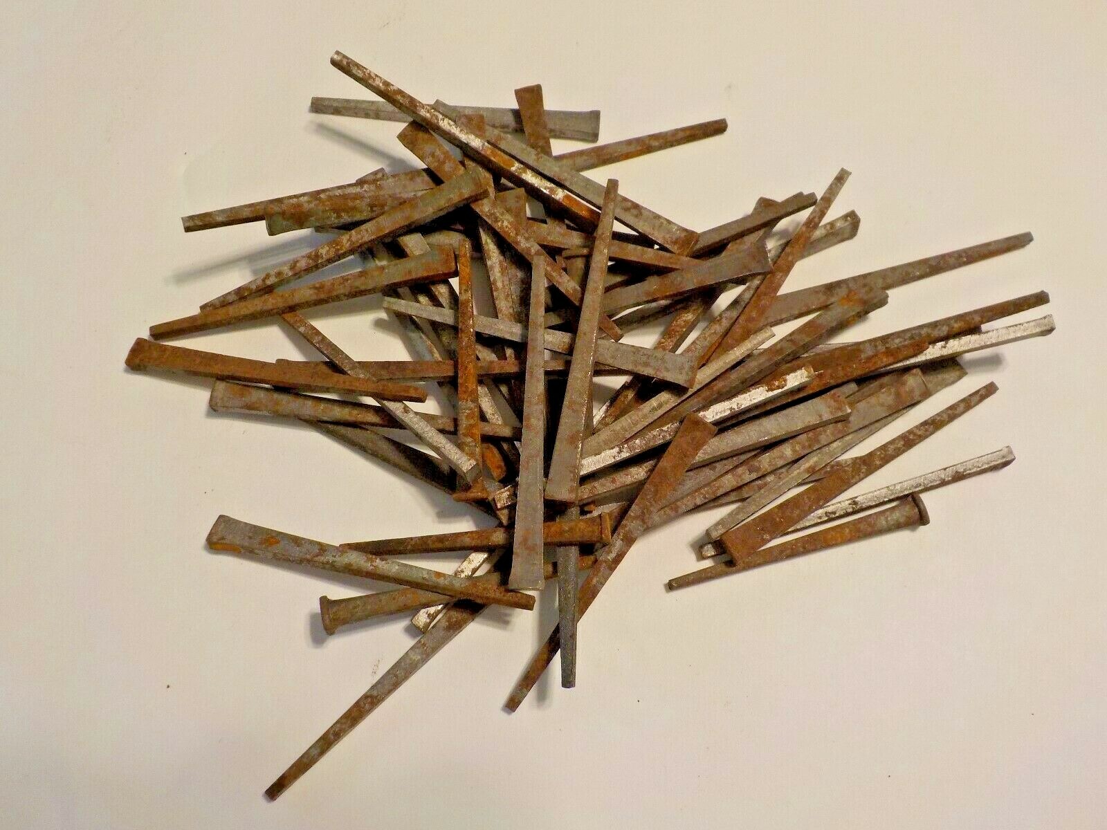 60 ANTIQUE VINTAGE 2.5" 2 1/2" SQUARE HEAD NAILS RUSTY PATINA PRIMITIVE