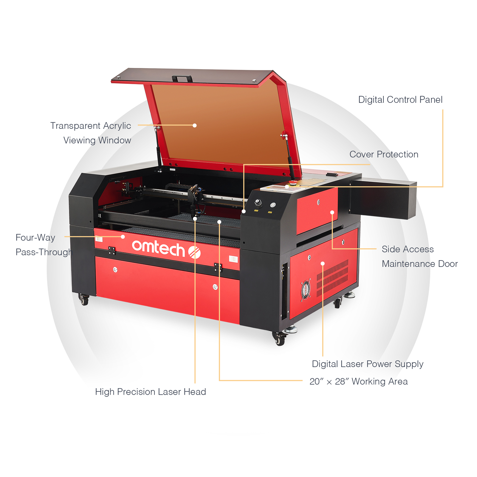 OMTech 80W CO2 Laser Cutting Engraving Machine CO2 Laser Engraver with 28x20 Bed