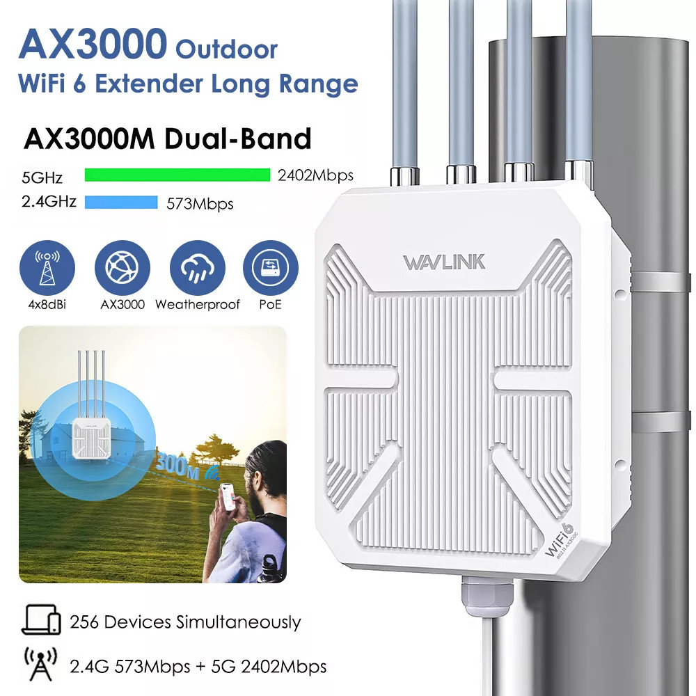 WiFi 6 Internet Signal Booster Outdoor AX3000 Long Range WiFi Extender AX1800