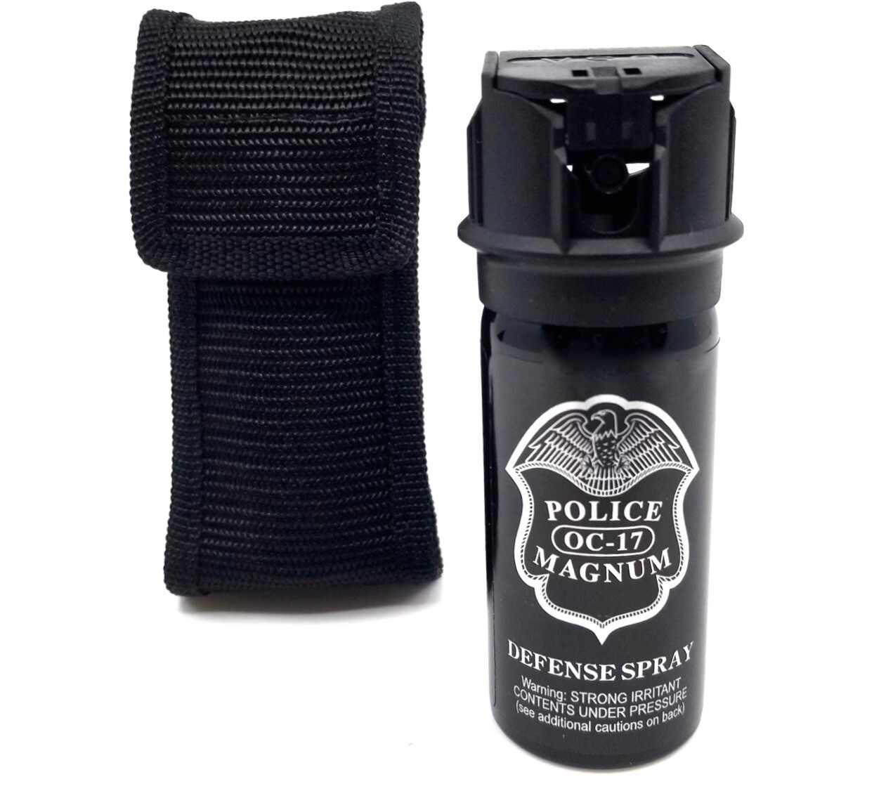 Police Magnum pepper spray 2 ounce Flip Top Stream Nylon Holster Safety Defense