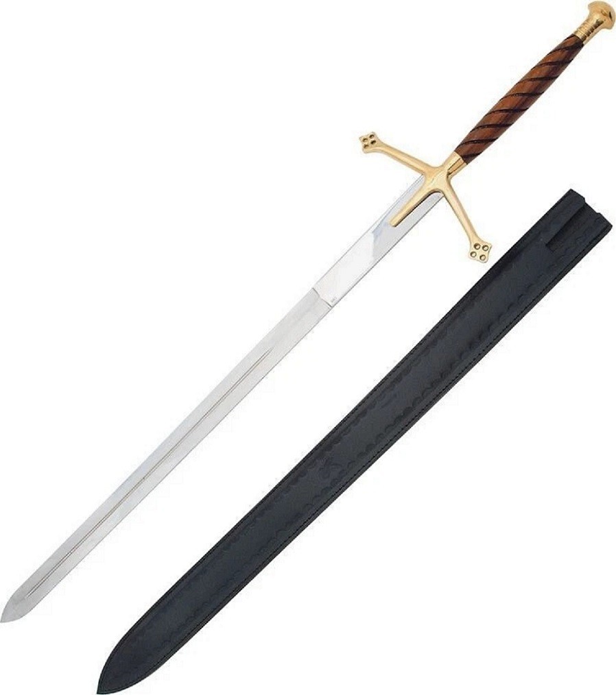 Scottish Claymore Sword Full Tang Steel Longsword with Leather Sheath