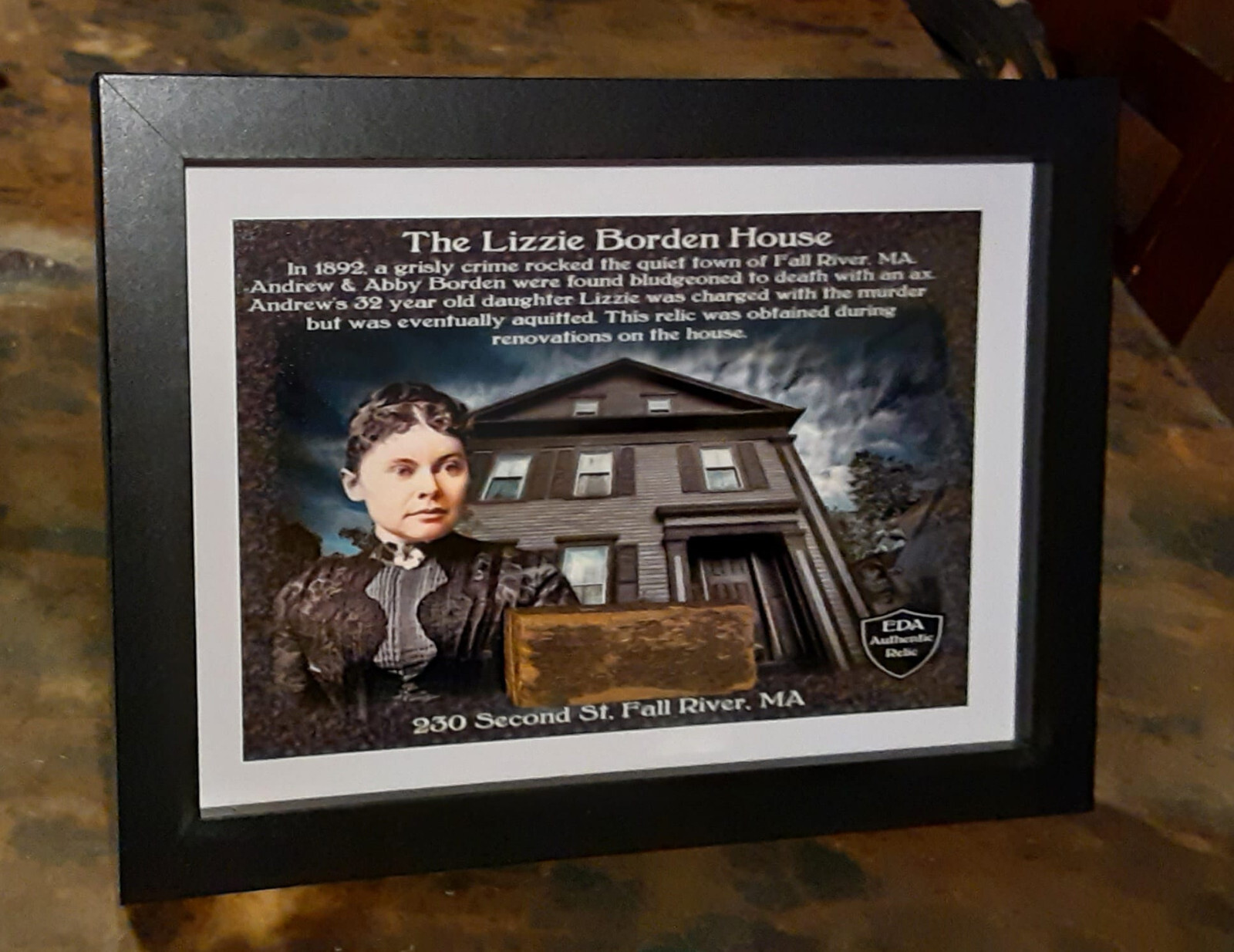 LIZZIE BORDEN HOUSE Wood Relic Certificate Authenticity Ax Murder Haunted Relic