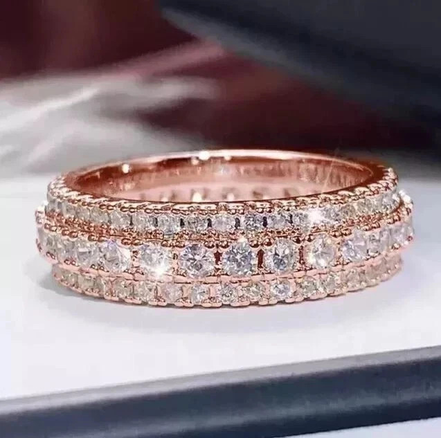 2.50 CTW Round Cut Moissanite Eternity Wedding Band Ring 14K Rose Gold Plated