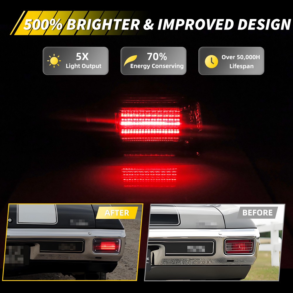 2X Smoked Red LED Rear Tail Brake w/White Backup Lights For 1970 Chevry Chevelle