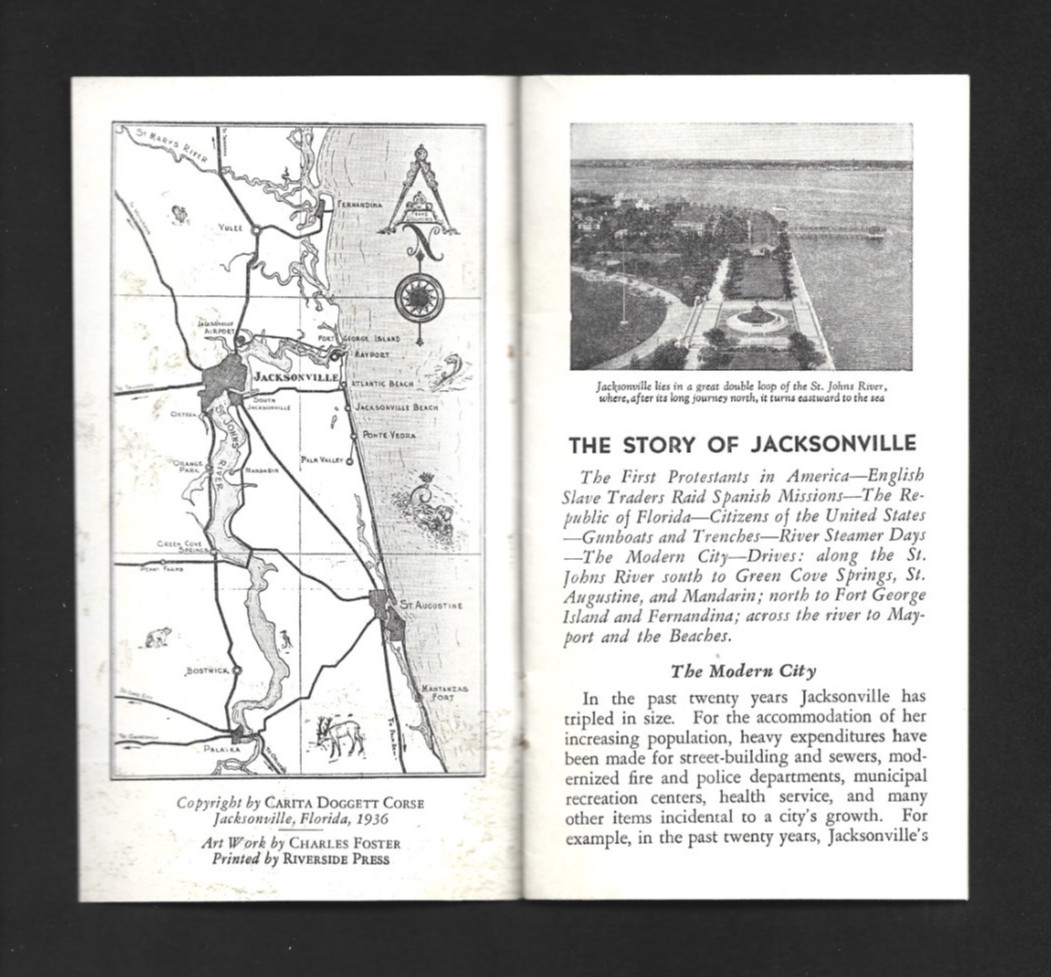 SMALL TRAVEL BROCHURE: THE STORY OF JACKSONVILLE, FLORIDA - HISTORY - 1936
