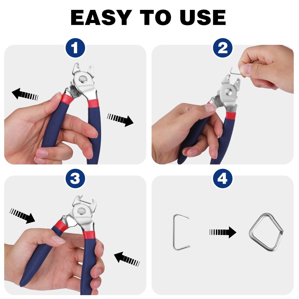 WORKPRO Bent Hog Ring Pliers with 500 Pcs 3/4" Hog Rings Auto Upholstery NEW
