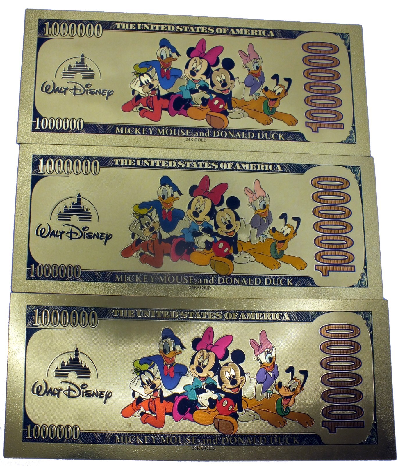 Mickey Mouse Minnie Daisy Donald Goofy Pluto Disney 24K Gold Foil Note Set GFS13