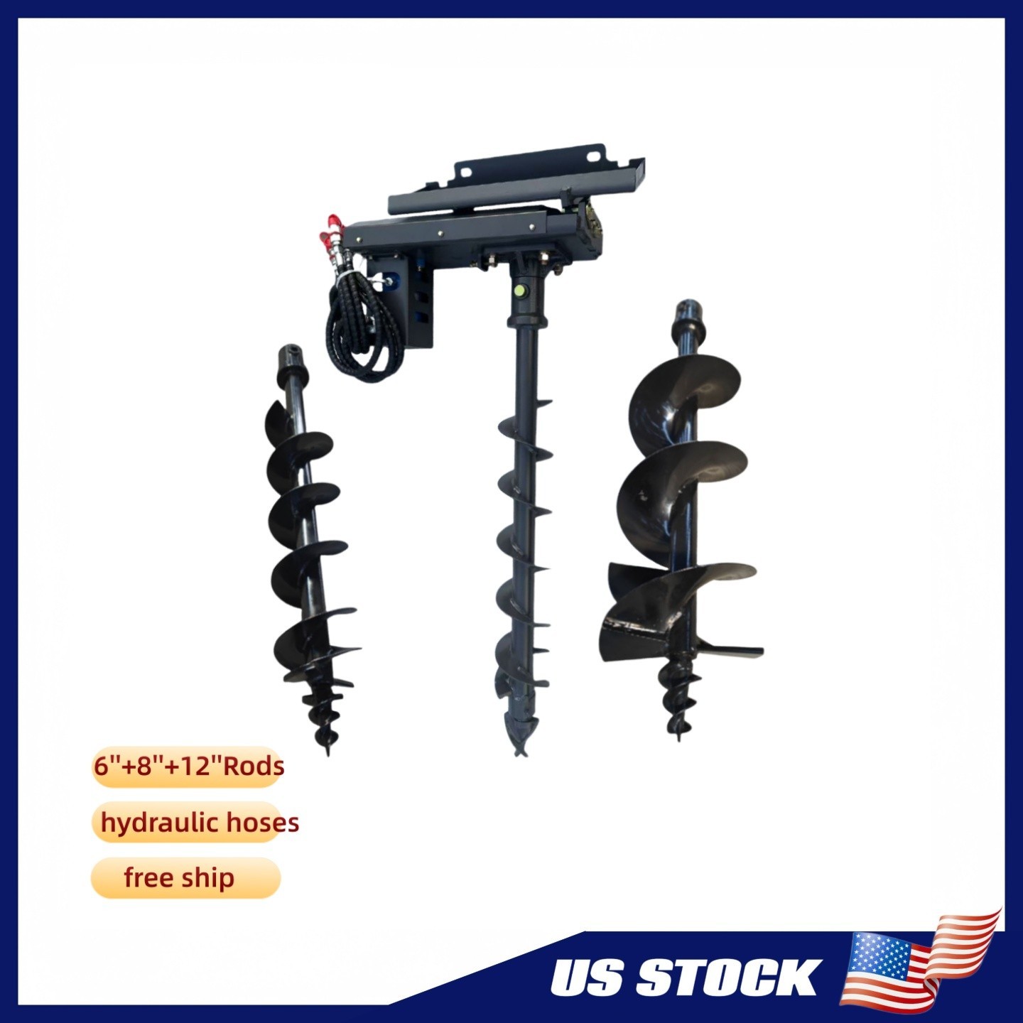 6in+8in+12in Mini Skid Steer Attachment Hydraulic Auger Post Hole Drill FreeShip