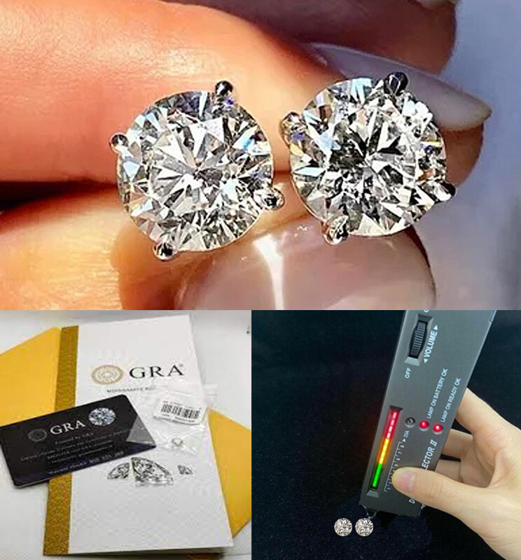 Certified D Color VVS1 Moissanite Solitaire Stud Earrings Screwback