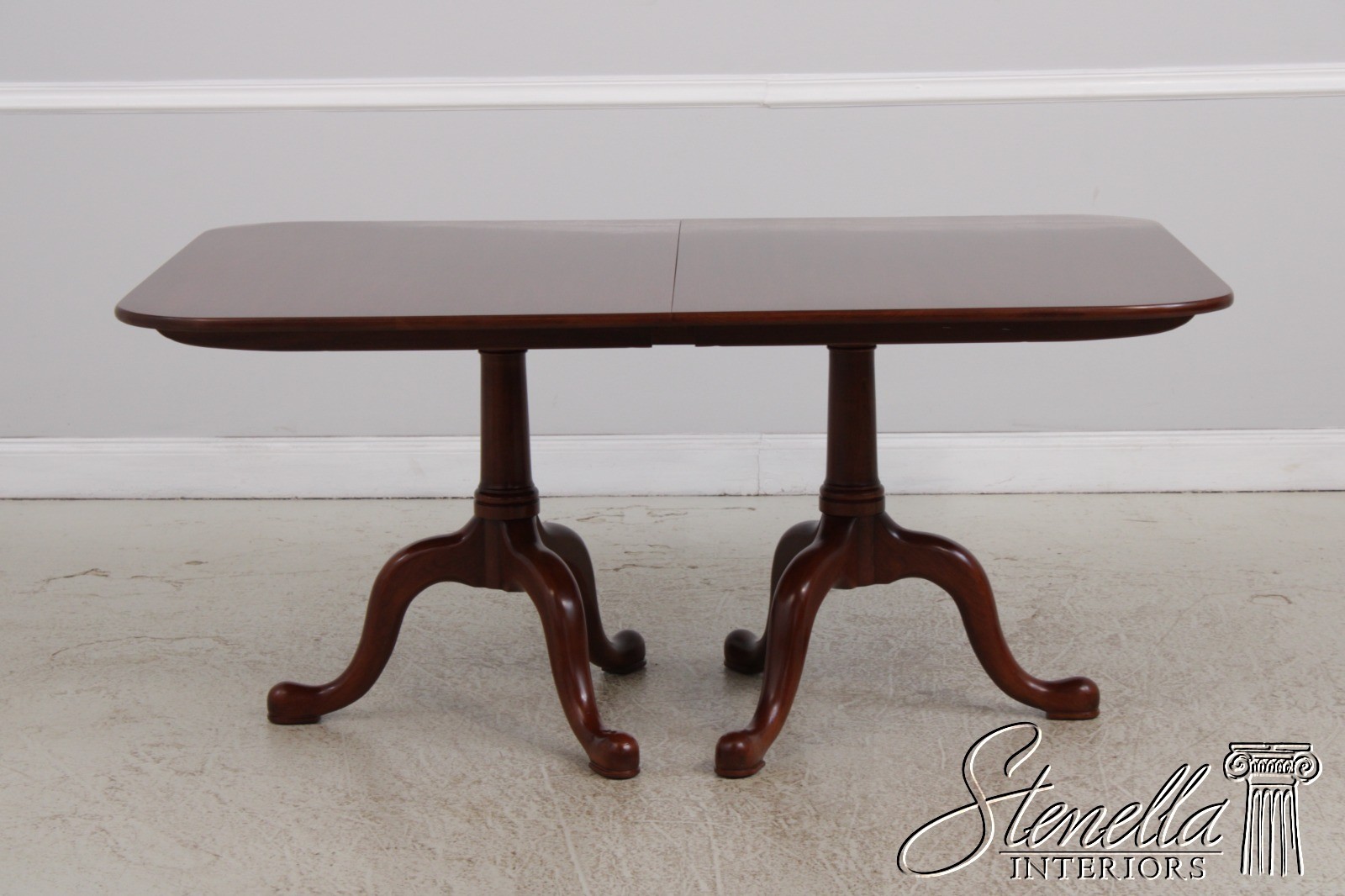 LF72273: HENKEL HARRIS Cherry Queen Anne Style Double Pedestal Dining Table