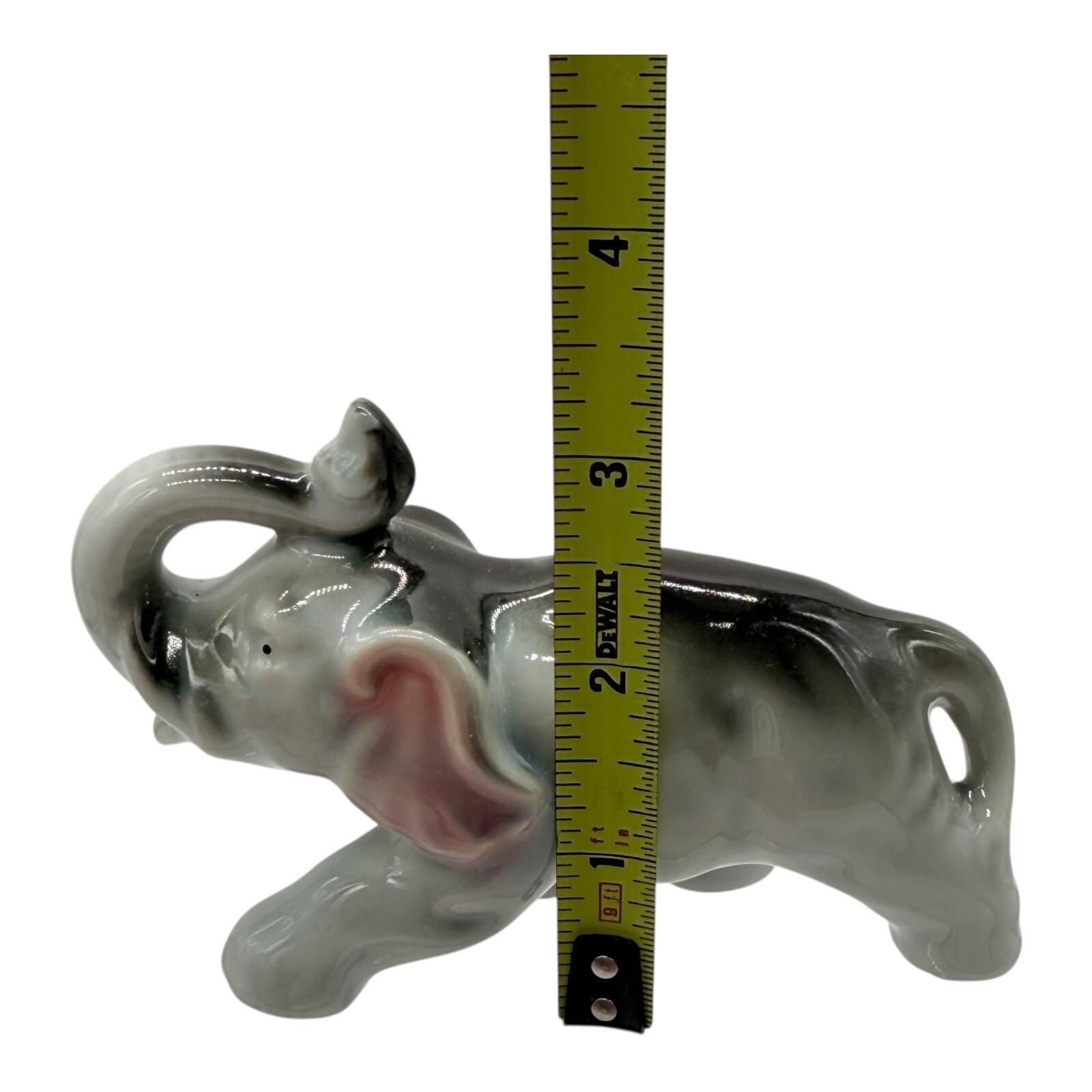Elephant Figurine Trunk Up Gray Pink Ears Vintage Decor Vintage Collectible