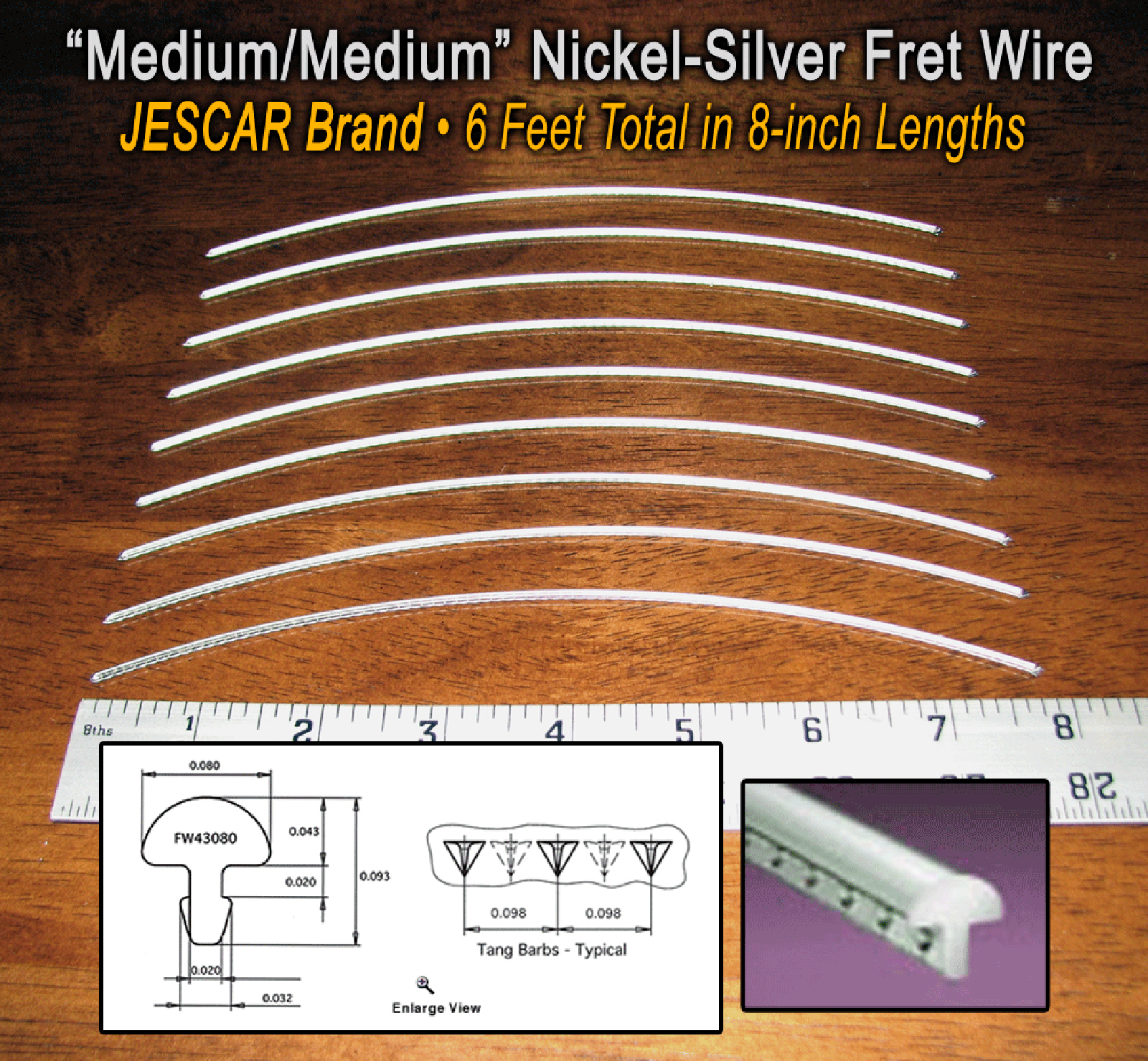 6 feet of Medium/Medium Premium Jescar Nickel-Silver Guitar Fret Wire/Frets