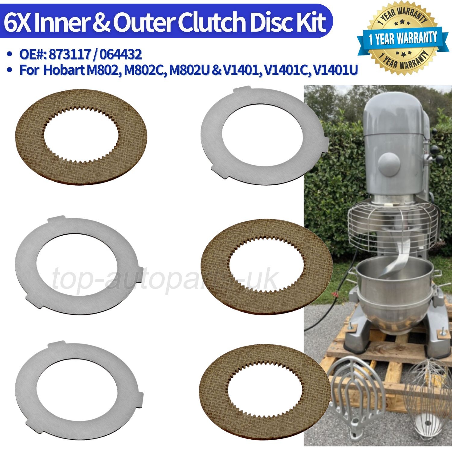6X Inner & Outer Clutch Disc Kit For Hobart Mixer M802 & V1401 873117 064432
