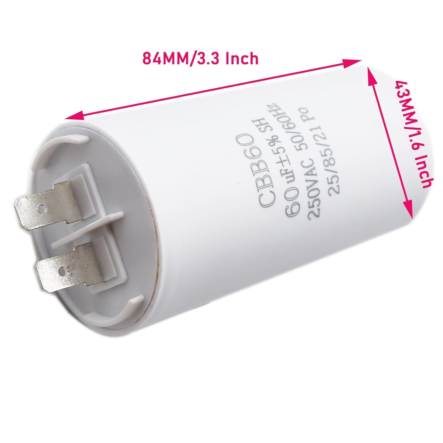 60UF 250VAC Wire Motor Run Capacitor CBB60 50/60HZ HVAC 25/85/21 60MFD