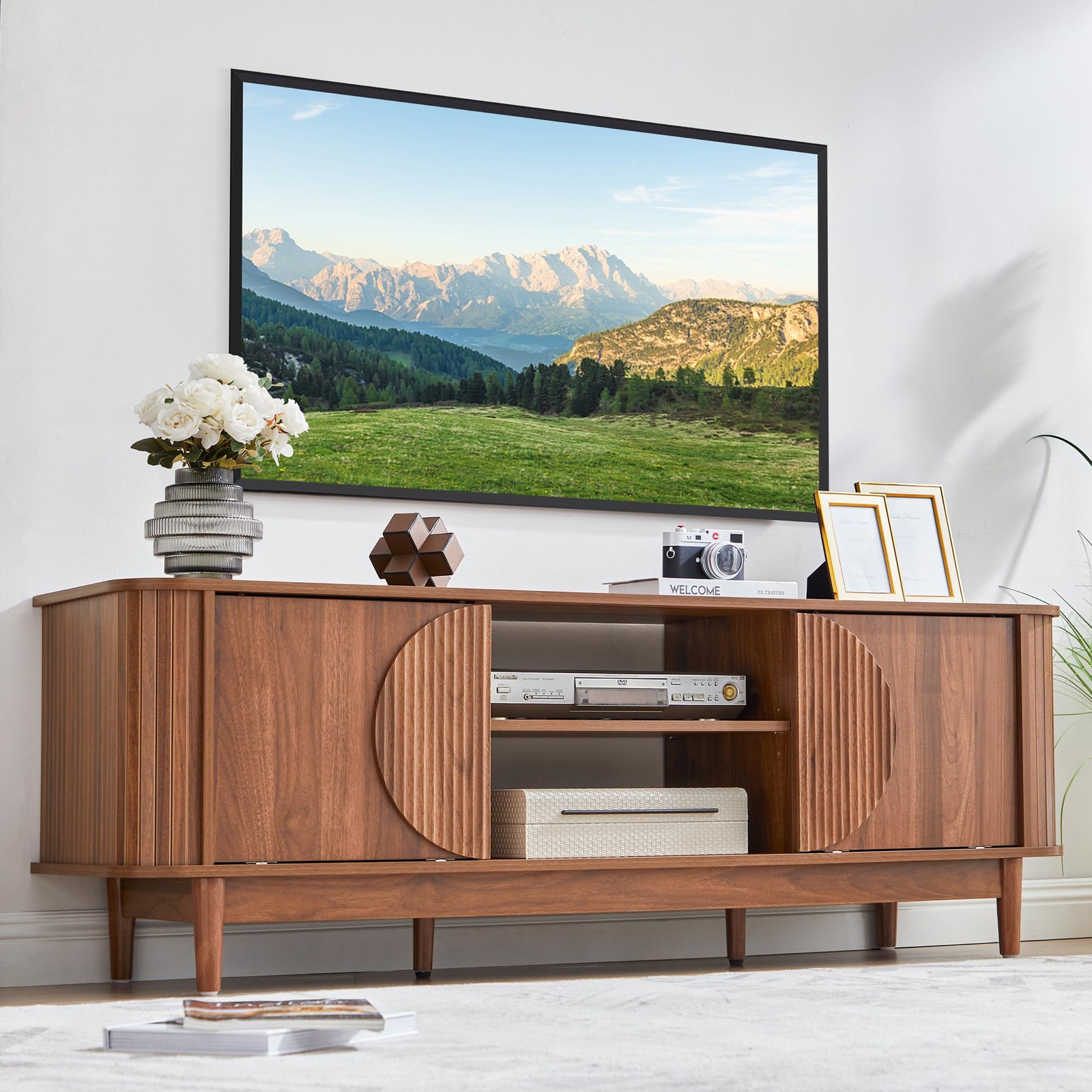 Mid Century Modern TV Stand 60”Wood TV Console with Storage for TVs Up