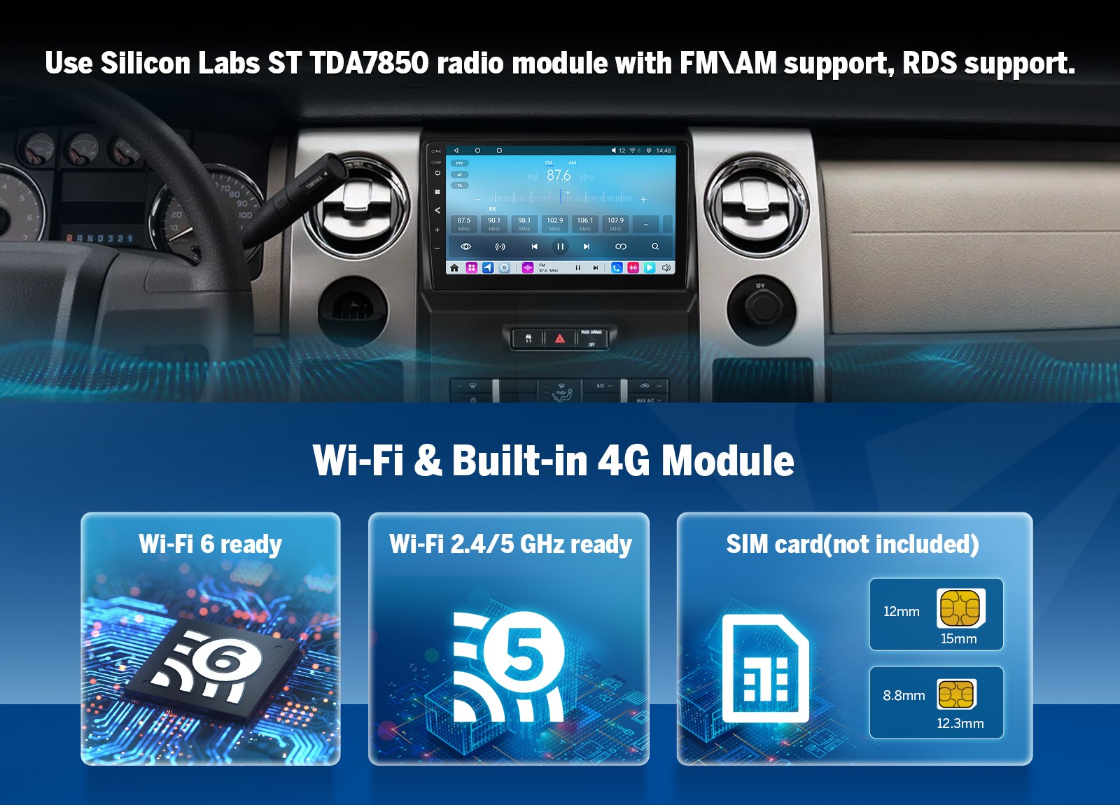 CAM+DVR+FDF1X7S Android 14 6+64 9" Car Stereo GPS HeadUnit CarPlay For Ford F150