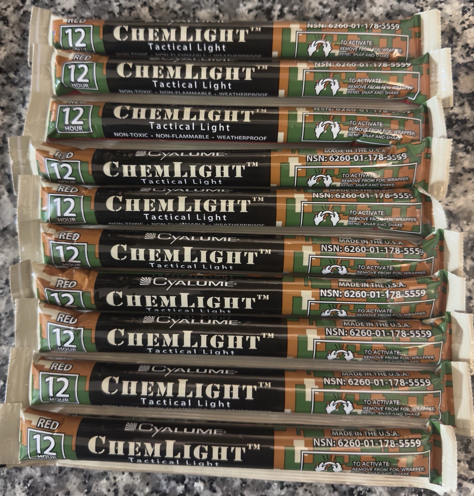 Cyalume 6" Tactical ChemLight - RED, 12 Hour (10-Pack) Exp: 2028