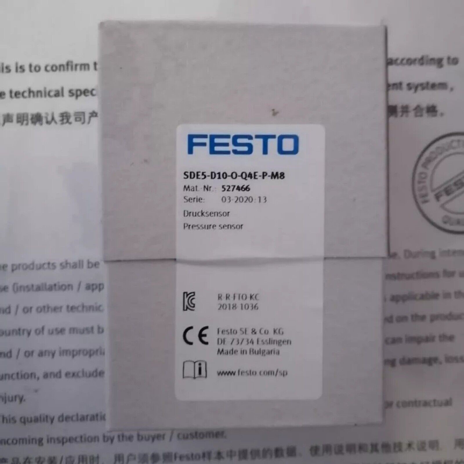 New SDE5-D10-O-Q4E-P-M8 Festo 527466 Fast Shipping Pressure Sensor