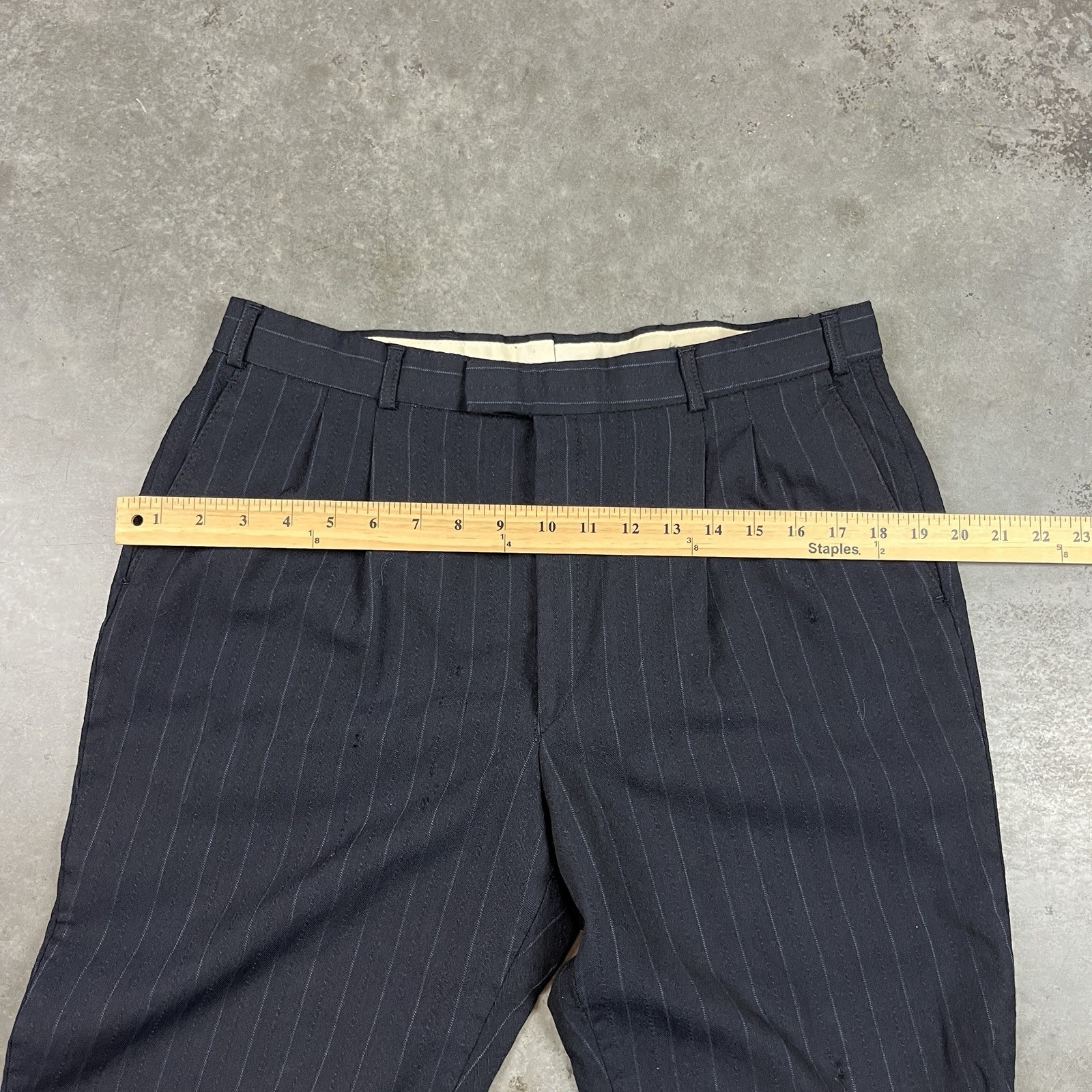 Vintage Wool Blend Pants Mens 32x32 Blue Flaws Distressed Preppy Stripes Preowne