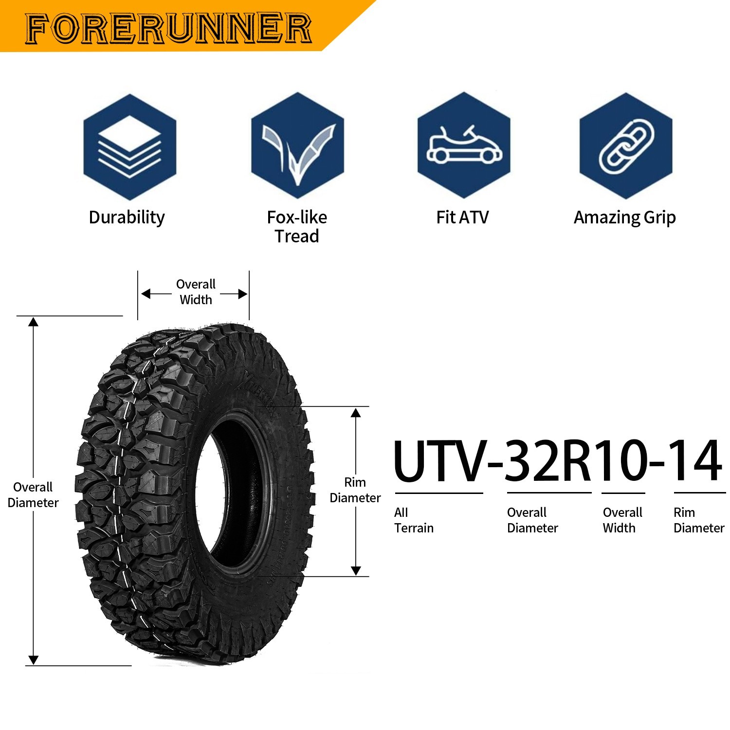 4X 32x10x14 10PR Radial 32x10R-14 ATV UTV Tires 32 10R 14 All Terrain Heavy Duty