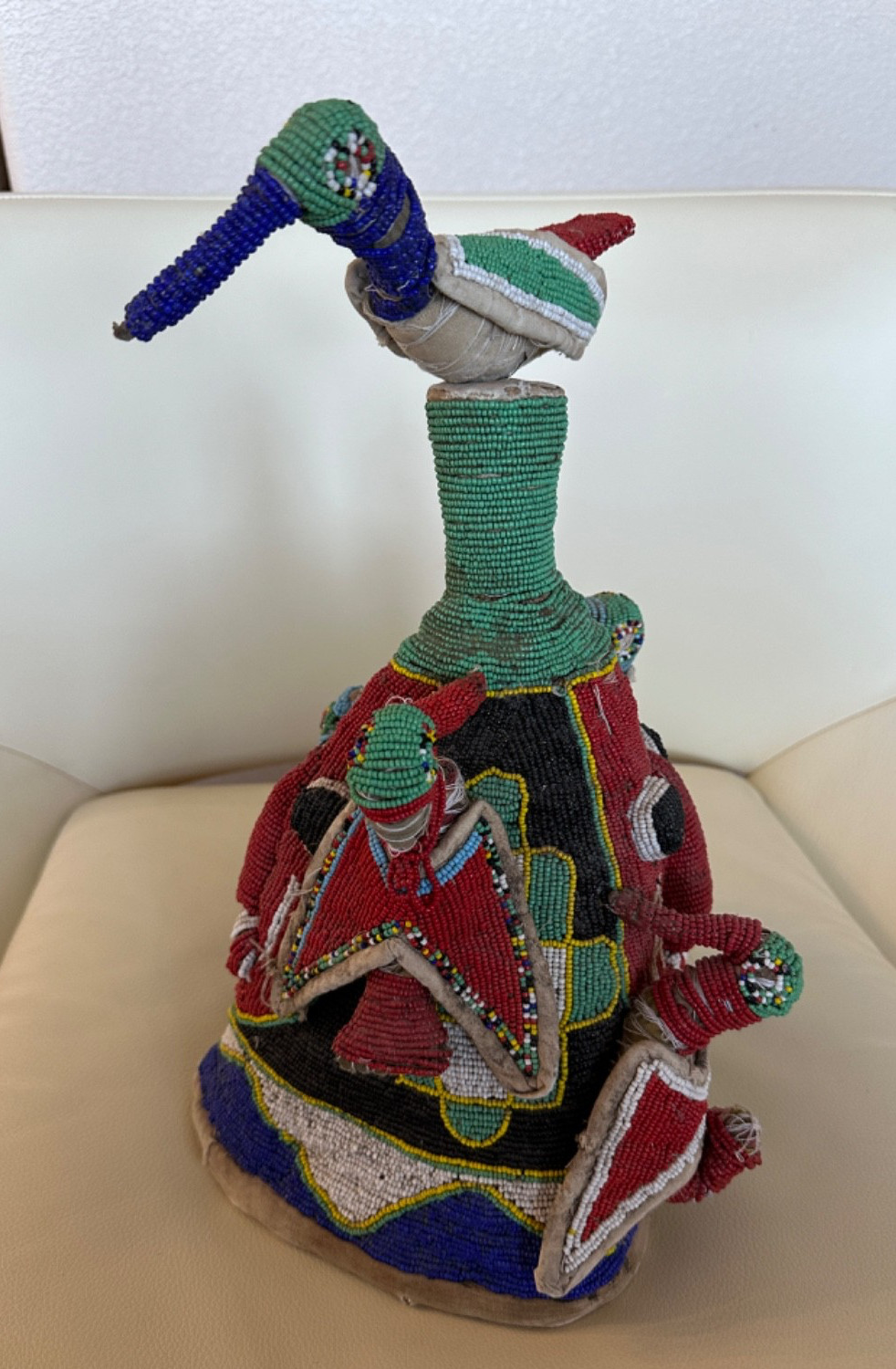 YORUBA BEAD COVERED BIRD HAT 16" 1900S