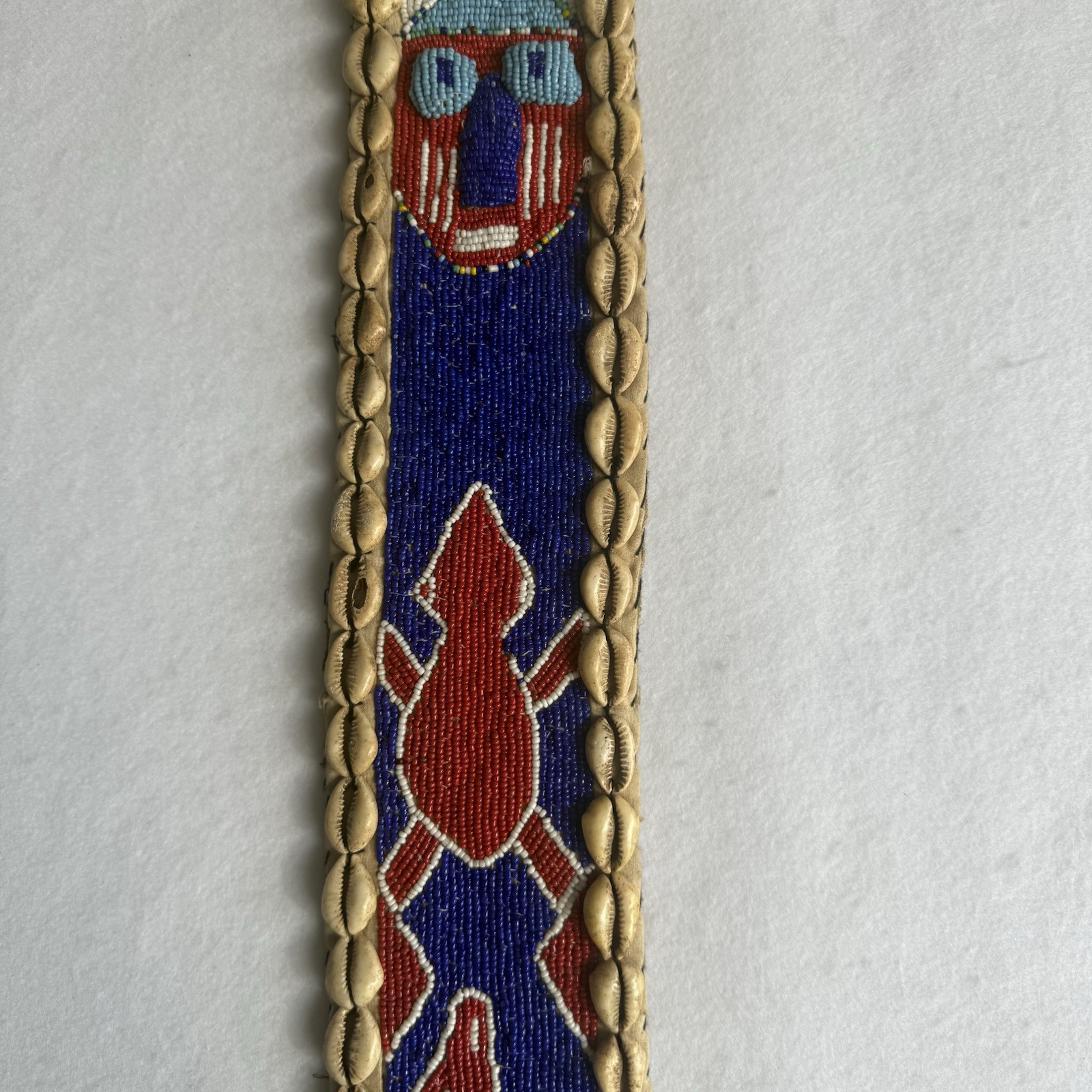 Vintage Yoruba Beaded African Art Wall Hanging Belt Sash For Panel Shell Border