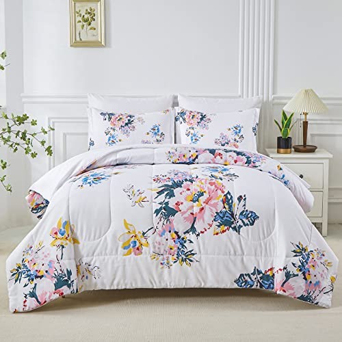 7 Piece Bed in a Bag Comforter Set Botanical Floral Bedding Queen Black Floral