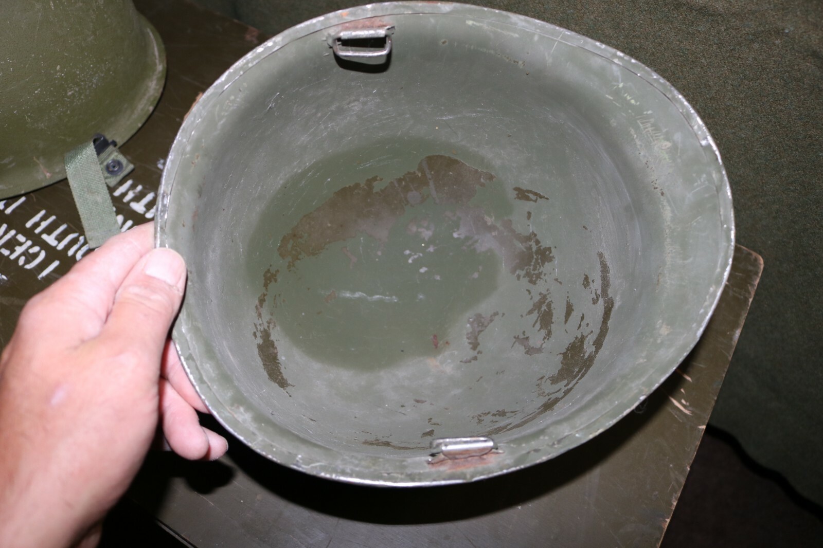 Grade B+ USGI M1 helmet rear seam swivel bale WWII - 1970s