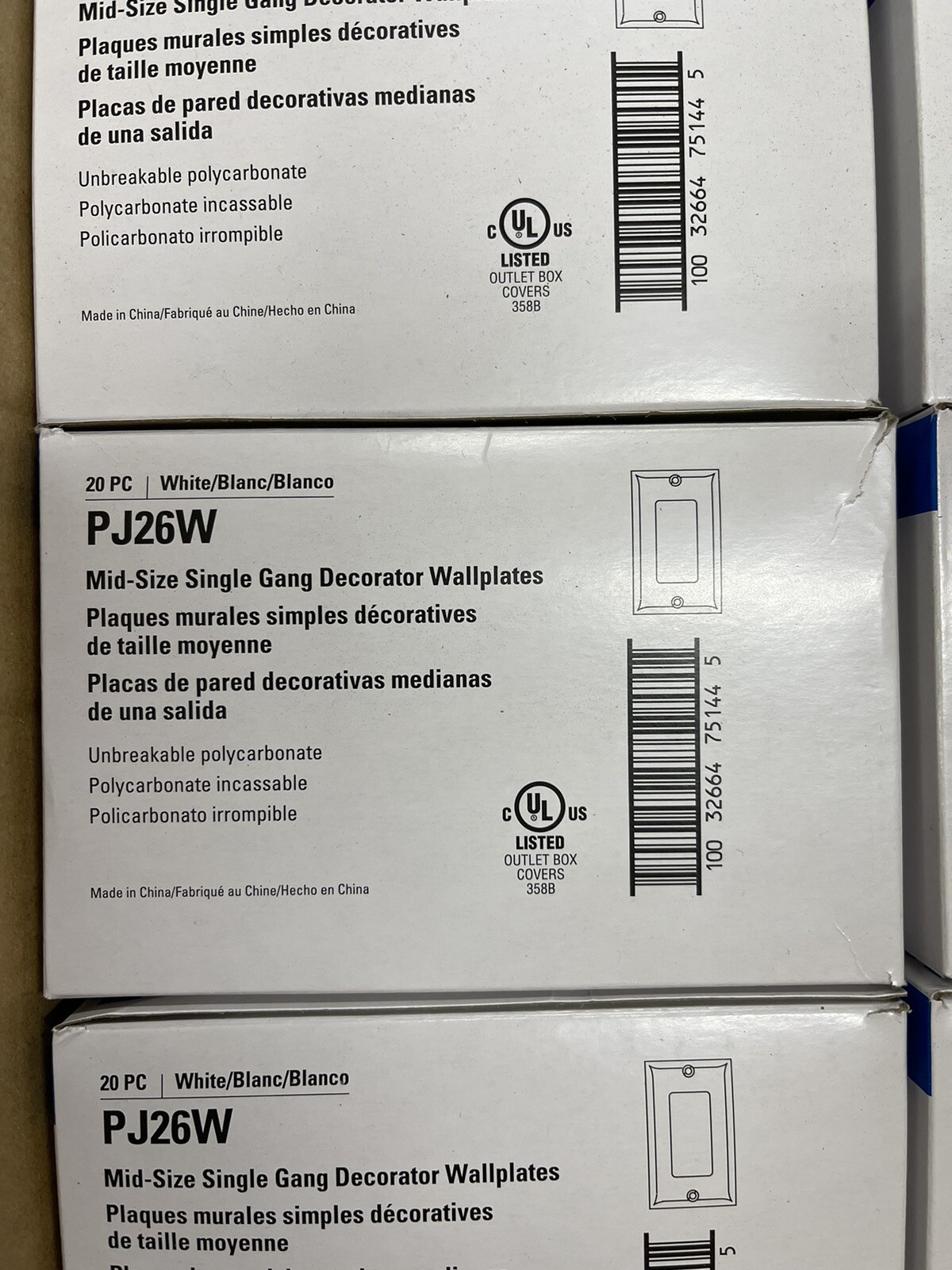 Case of 200 Eaton White 1G UNBREAKABLE Mid-Size Wallplates GFI GFCI Cover PJ26W