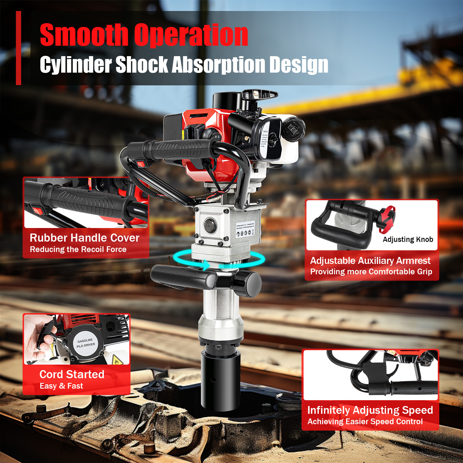 Gas Powered T-Post Driver 2 Stroke Pole Pounder Pile Driver Hammer Portable