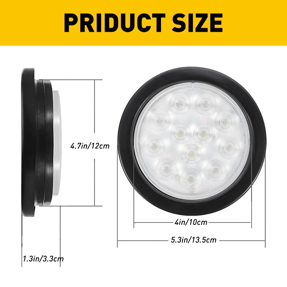 4"inch Round Red 12-LED Truck Trailer Stop Turn Tail Brake Lights Waterproof 12V