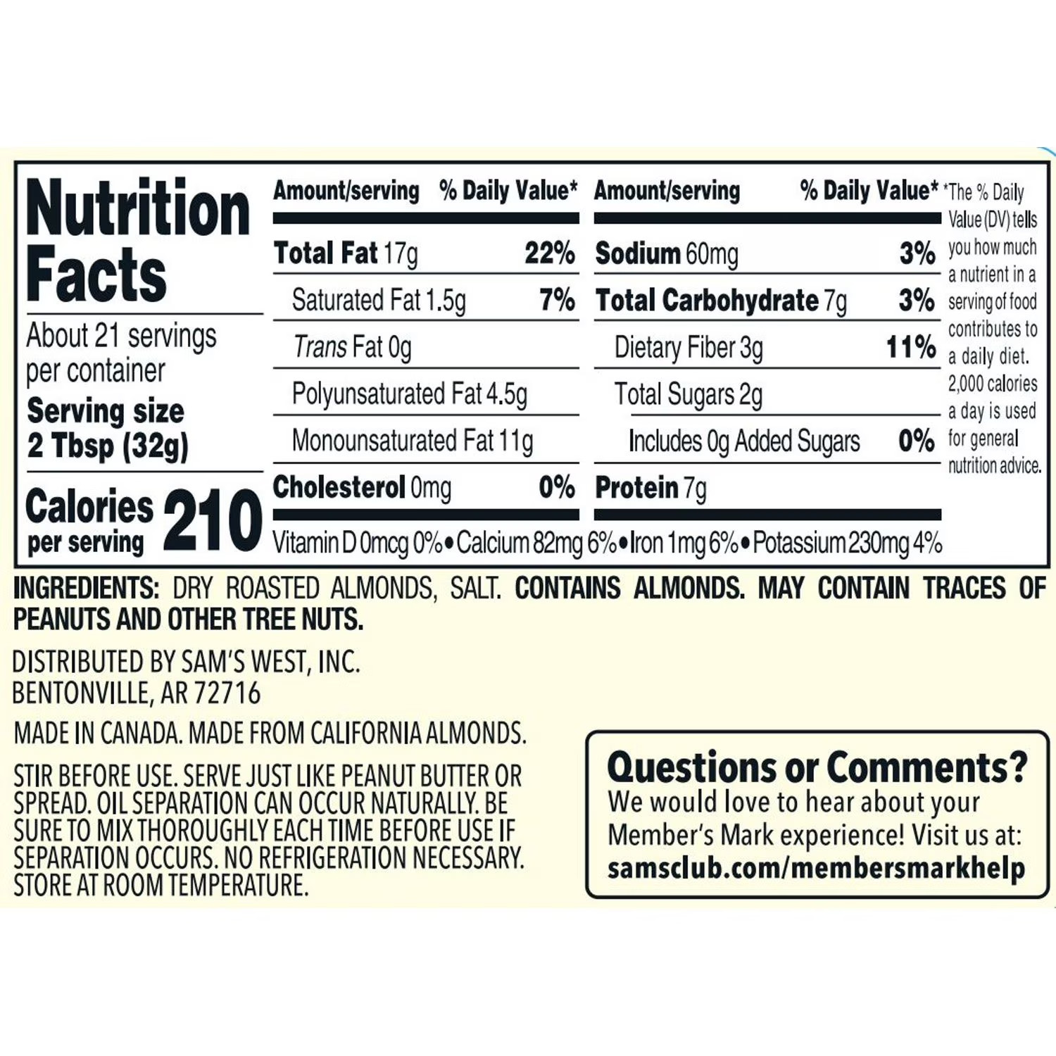 Member's Mark Creamy Almond Butter, 24 oz., 1 pk.