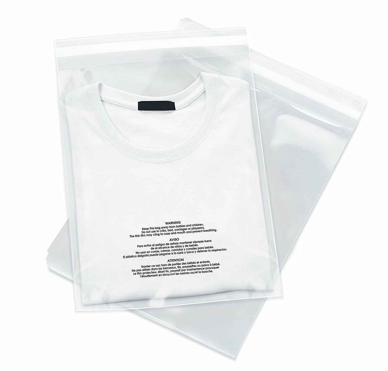 Poly Bags Resealable Suffocation Warning Clear Merchandise 1.5 mil Shirt Apparel