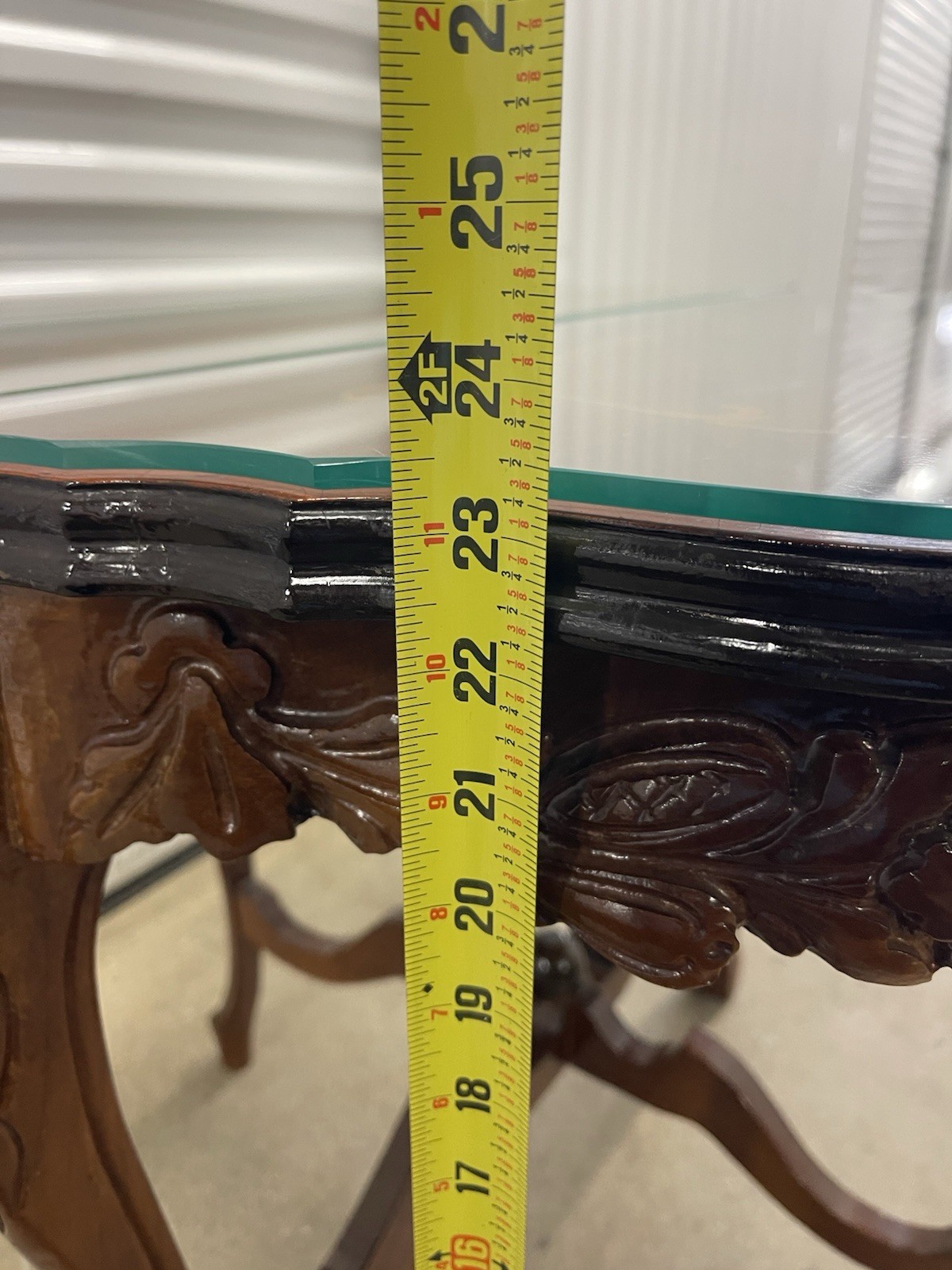 Vintage French Neoclassical Inlaid Marquetry Wood Side Table Ornate Legs Glass