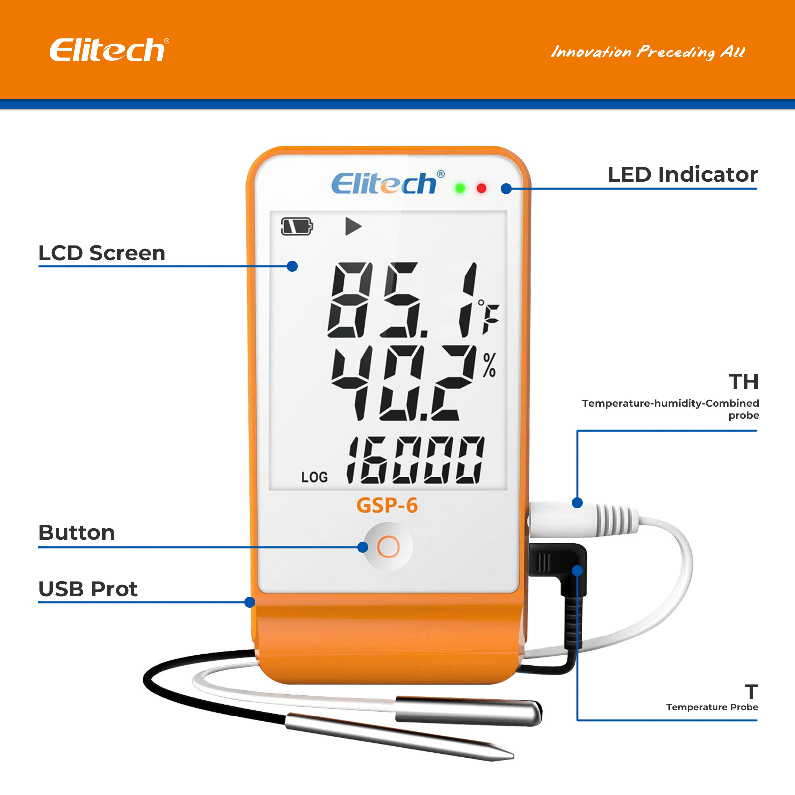 Elitech GSP-6 Temperature Data Logger Humidity Recorder Temperature Monitor