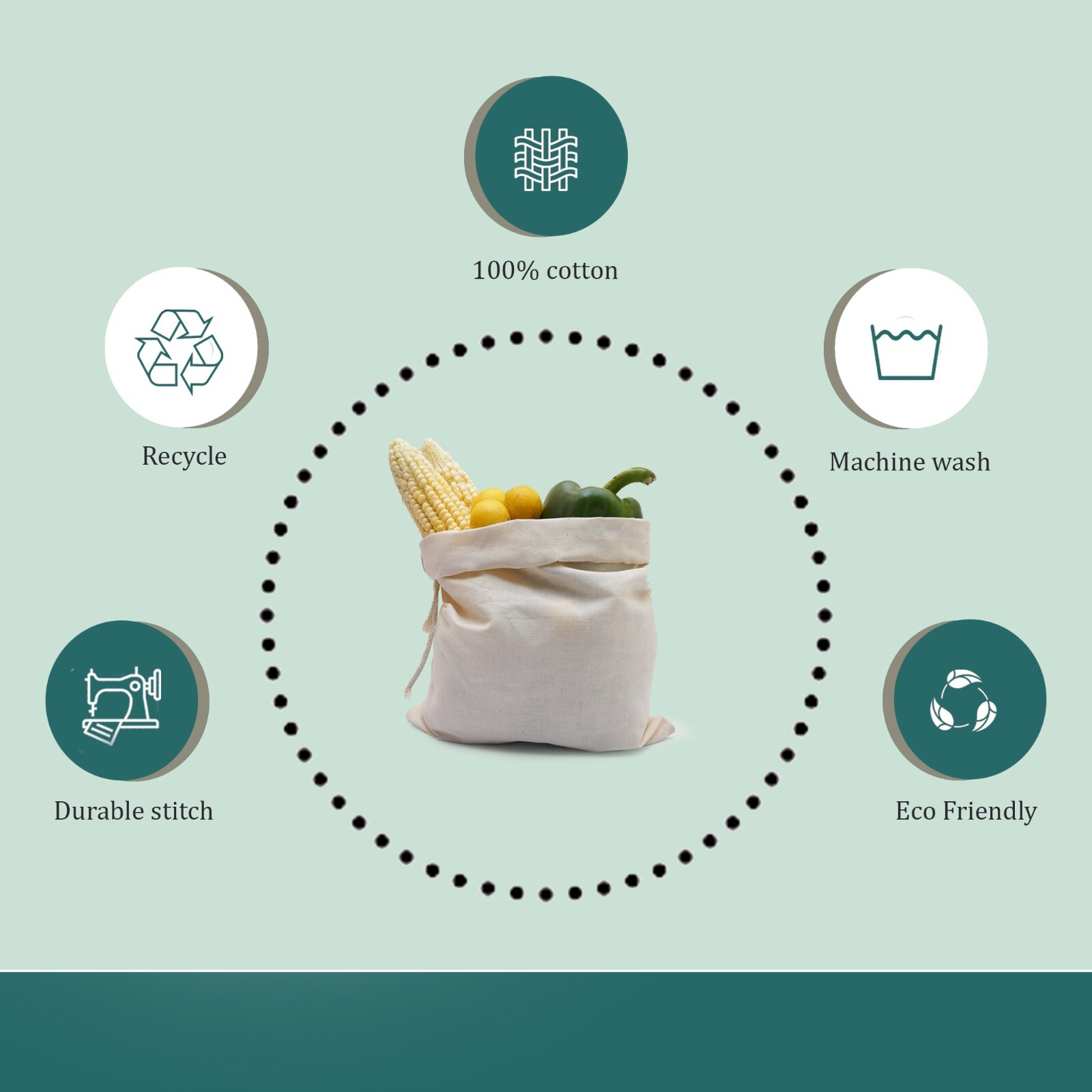 3 x 4 Inches 100% Cotton Reusable Storage Premium Quality Single Drawstring Bags