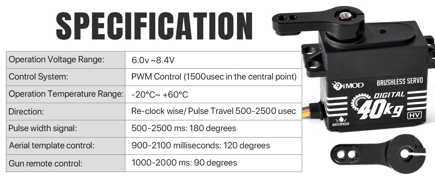 180° 40KG Brushless Servo Metal Gear Digital Servo for 1/8 1/10 RC Crawler Car