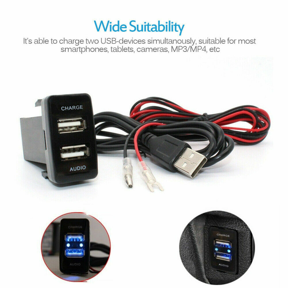 Car Dual USB Charger Socket Audio Port For Toyota 4Runner Highlander FJ Cruiser