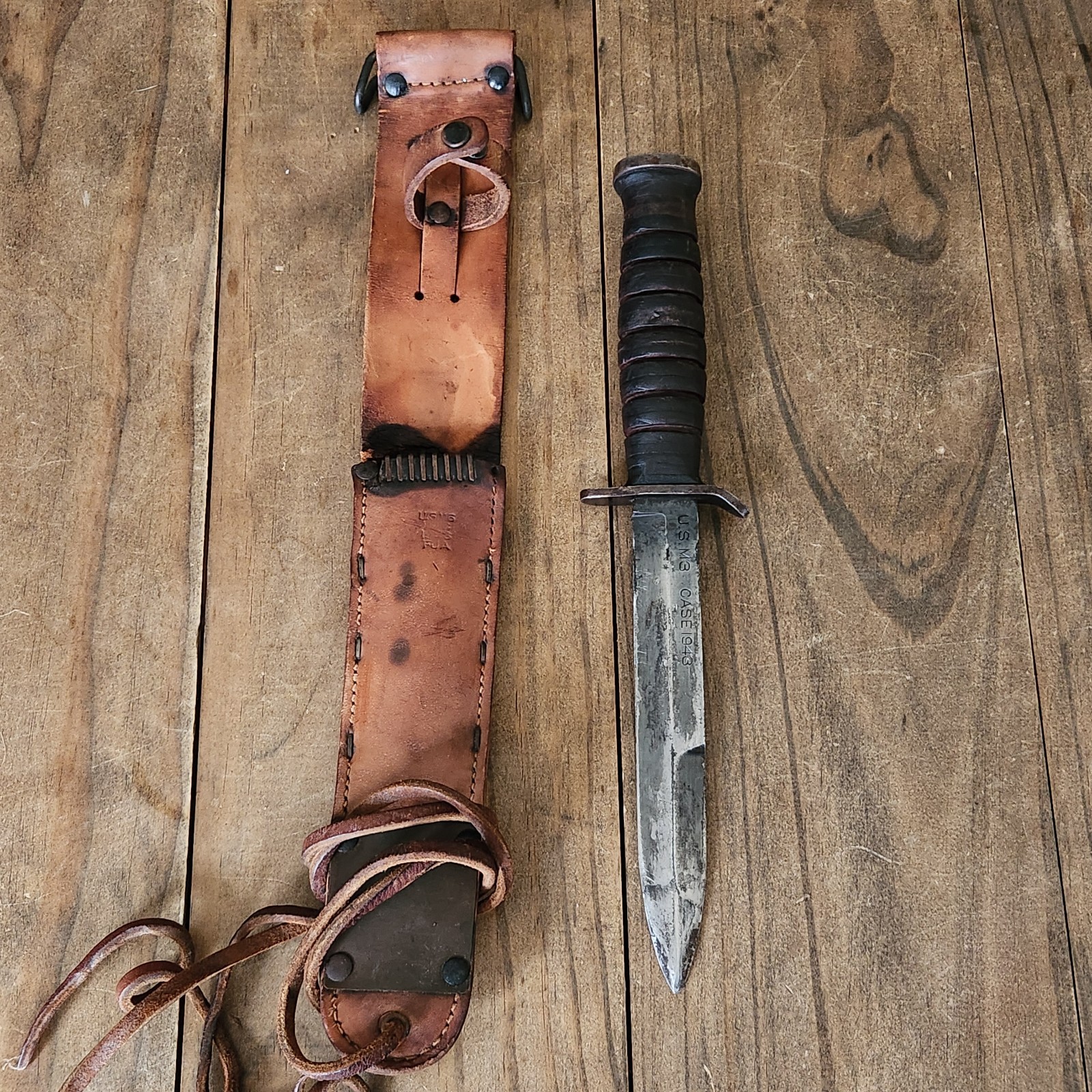 Vtg U.S. M3 Case 1943 Fighting Knife w/ U.S. M6 1943 L&C Leather Sheath FJA