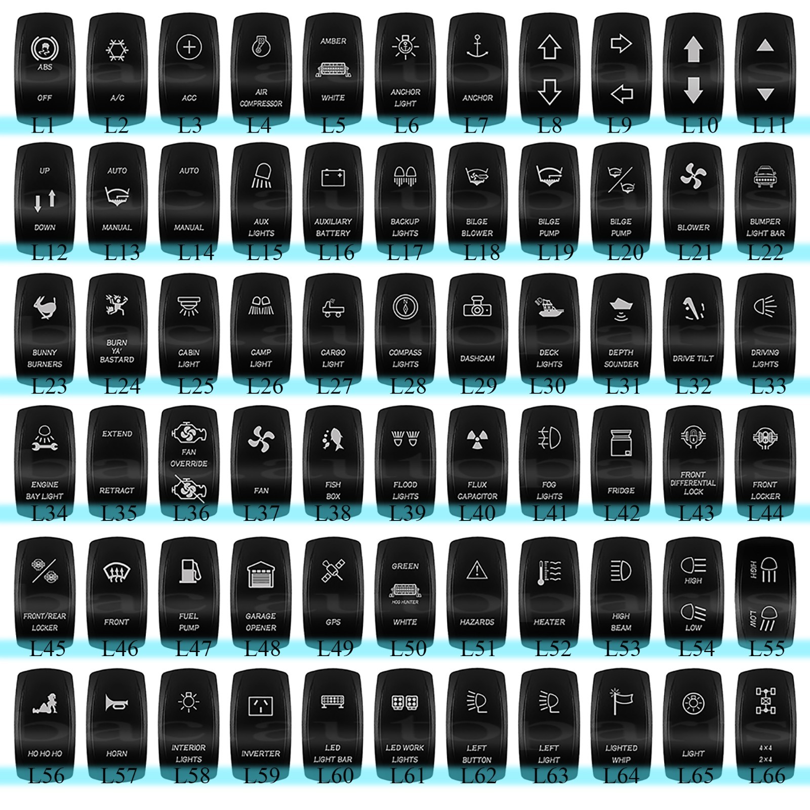 Rocker Switch Cover Replaced Laser Etched Cap ONLY Car Marine Boat Waterproof