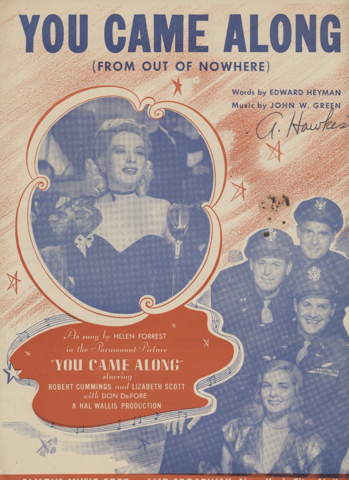 You Came Along (From Out of Nowhere) 1931 Vintage Sheet Music Paramount Famous